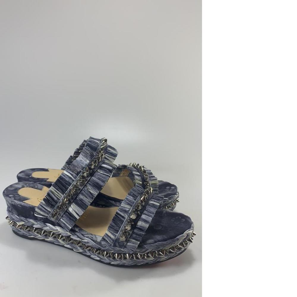 Voltinoudou 60mm Tie Dye Jeans Denim Viscose Raffia Spike Wedge d624